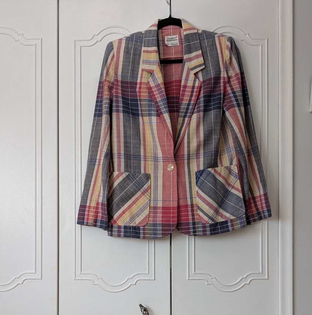 Country Suburbans Vintage Pastel Preppy Multicolor Plaid Men's Blazer